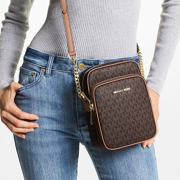 Michael Kors Jet Set Travel Medium Logo Crossbody Bag  Color Brown - Picture 4 of 4